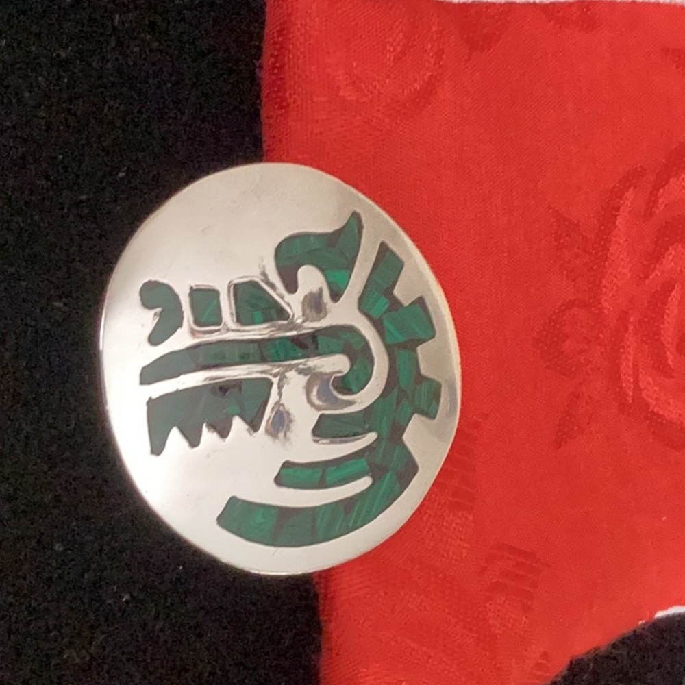 925 Mexican Sterling Silver Pin/Pendant combo .Aztec malachite inlay design